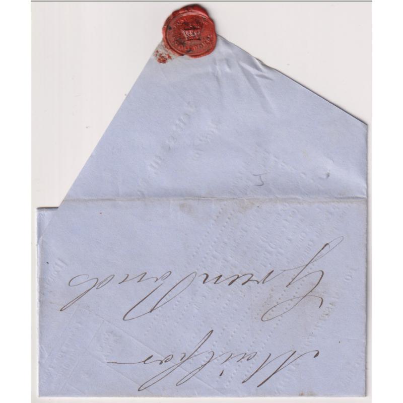 (AT15046) TASMANIA · 1874: folded Letter Bill to Green Ponds in an unusually fine condition bearing an intact wax impression of the ANTILL PONDS Crown Seal on the outside. (2 images)