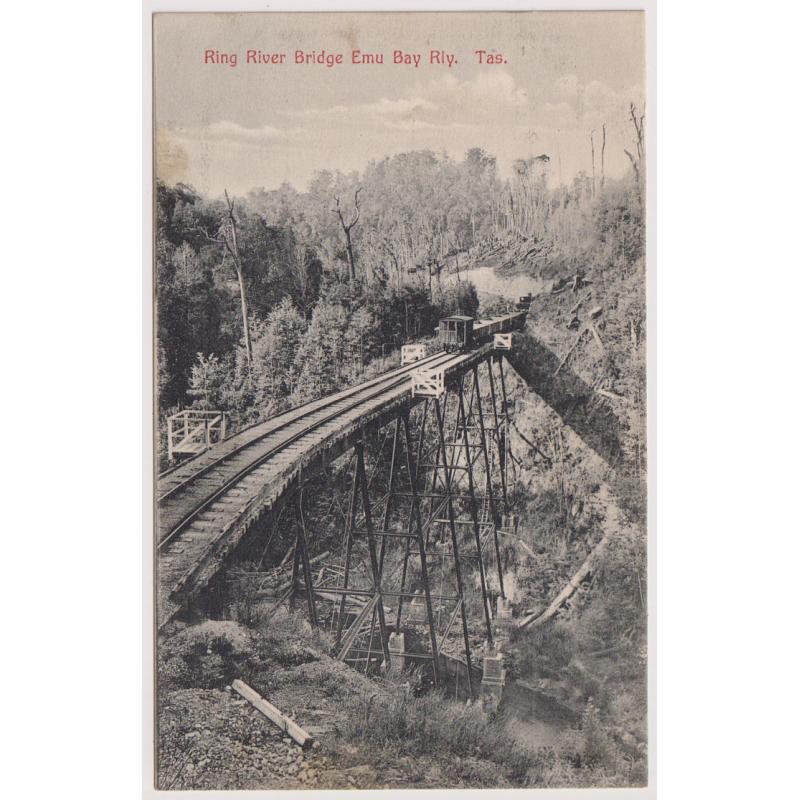 (AT1033) TASMANIA · c.1908: unused Spurling & Son card (without number) w/view of the RING RIVER BRIDGE, EMU BAY RY in excellent to fine condition