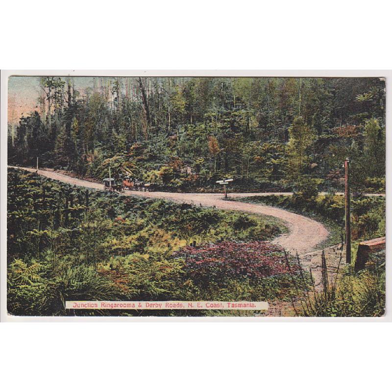 (BB10047) TASMANIA · 1910: colour Spurling & Son card (No.211) w/view JUNCTION RINGAROOMA & DERBY ROADS · postally used from DERBY · excellent condition