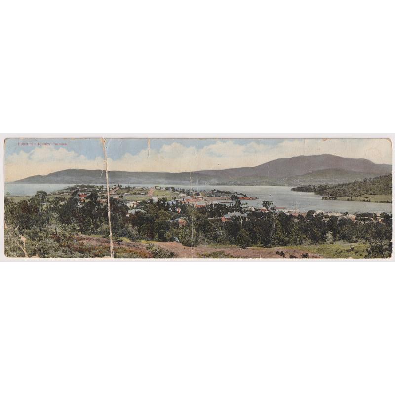 (BB10051L) TASMANIA · c.1910: Spurling & Son 2 panel card (Nos.672/673) w/view HOBART FROM BELLERIVE.211)  · half of the left panel has been torn away · rare card and offered as a reference item · $5 STARTER!!