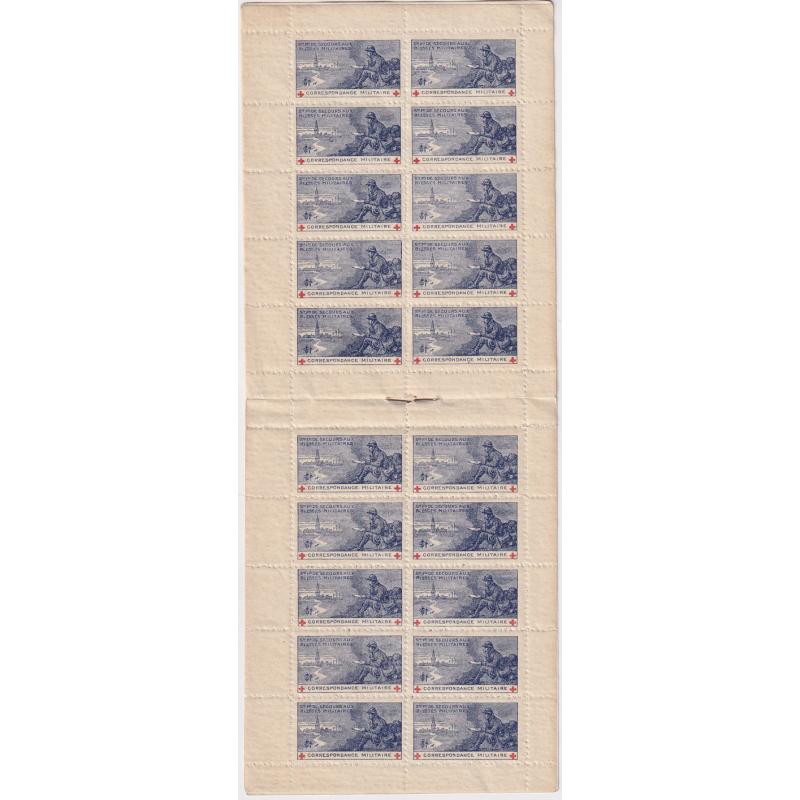 (BB10058) FRANCE · 1916: intact 1Fr Red Cross booklet containing two panes of 10x "Correspondance Militaire" stamps to be placed on mail to servicemen · funds raised went to wounded soldiers · see full description (3 sample images)