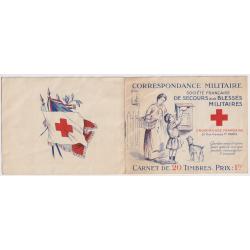 (BB10058) FRANCE · 1916: intact 1Fr Red Cross booklet containing two panes of 10x "Correspondance Militaire" stamps to be placed on mail to servicemen · funds raised went to wounded soldiers · see full description (3 sample images)