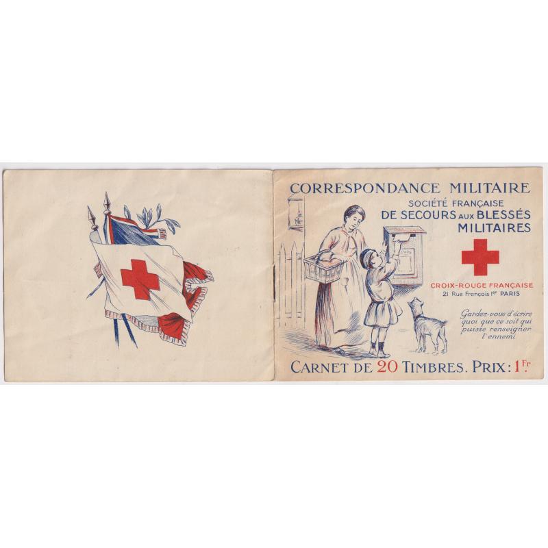 (BB10058) FRANCE · 1916: intact 1Fr Red Cross booklet containing two panes of 10x "Correspondance Militaire" stamps to be placed on mail to servicemen · funds raised went to wounded soldiers · see full description (3 sample images)