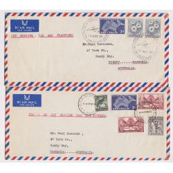 (BB10059L) AUSTRALIA · 1959: souvenir flight covers carried on QANTAS Sydney/San Francisco AAMC #1406 and PAN AM Sydney/Los Angeles AAMC #1420 flights, both in fine condition (2 images)