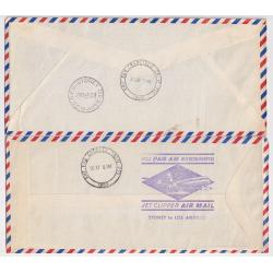 (BB10059L) AUSTRALIA · 1959: souvenir flight covers carried on QANTAS Sydney/San Francisco AAMC #1406 and PAN AM Sydney/Los Angeles AAMC #1420 flights, both in fine condition (2 images)