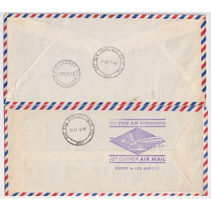 (BB10059L) AUSTRALIA · 1959: souvenir flight covers carried on QANTAS Sydney/San Francisco AAMC #1406 and PAN AM Sydney/Los Angeles AAMC #1420 flights, both in fine condition (2 images)