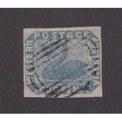 (BB10078) WESTERN AUSTRALIA · 1854: nicely used imperf 4d pale blue Swan  · 4 excellent margins · nice condition · c.v. £200 (2 images)