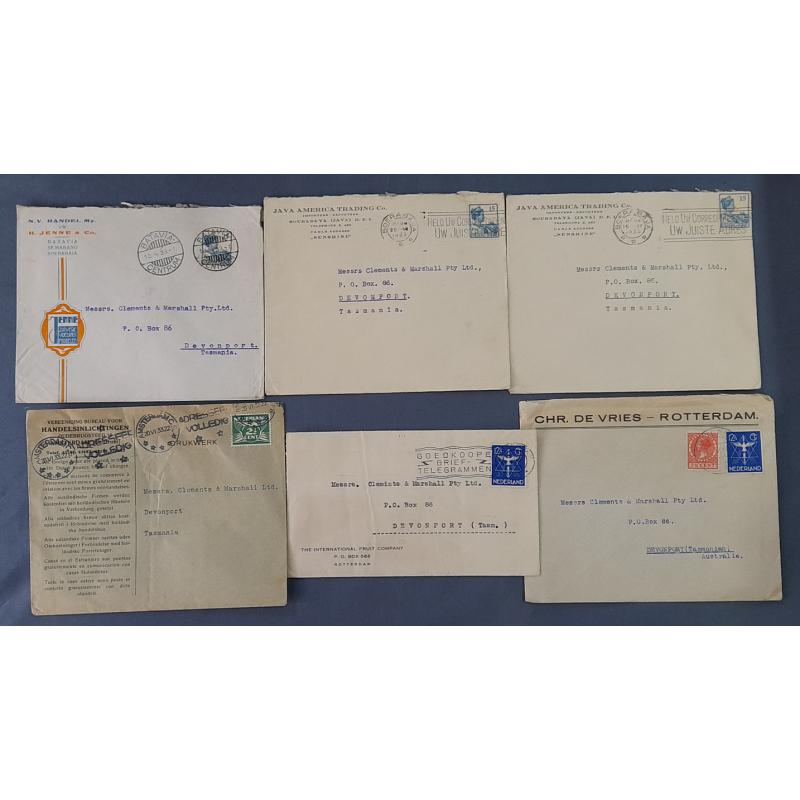 (BB10088) NETHERLANDS and N. INDIES  1933/34: six commercial cover mailed to the same Tasmanian address from NL (3) and NI (3) - excellent condition throughout (6)