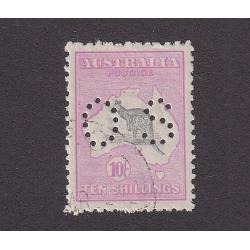 (BB10105) AUSTRALIA · 1917: c.t.o. 10/- grey & pale aniline pink Roo (3rd wmk) perf OS BW 48Ewa · tiny clean hinge remnant · v.nice condition · c.v. AU$200 (2 images)