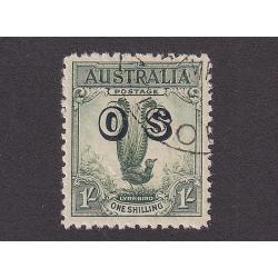 (BB10107) AUSTRALIA · 1932: c.t.o. 1/- green Lyrebird optd 'OS' BW 145(OS)Aw in fine condition · c.v. AU$60 (2 images)