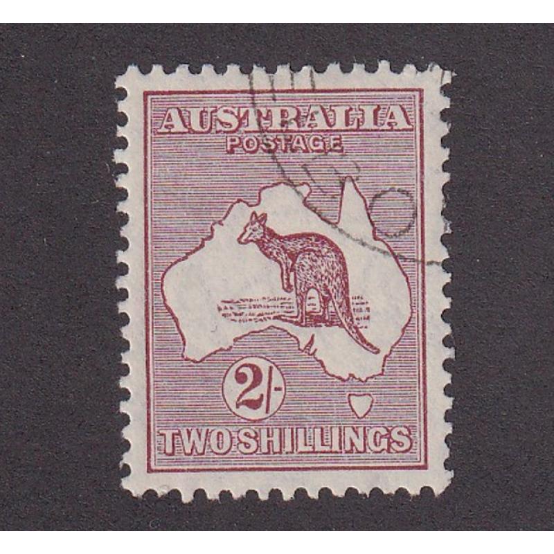 (BB10112) AUSTRALIA · 1929: finely c.t.o. 2/- maroon Roo (SM Wmk) BW 39Aw · tiny clear hinge remnant · VF condition front/reverse · c.v. AU$125 (2 images)