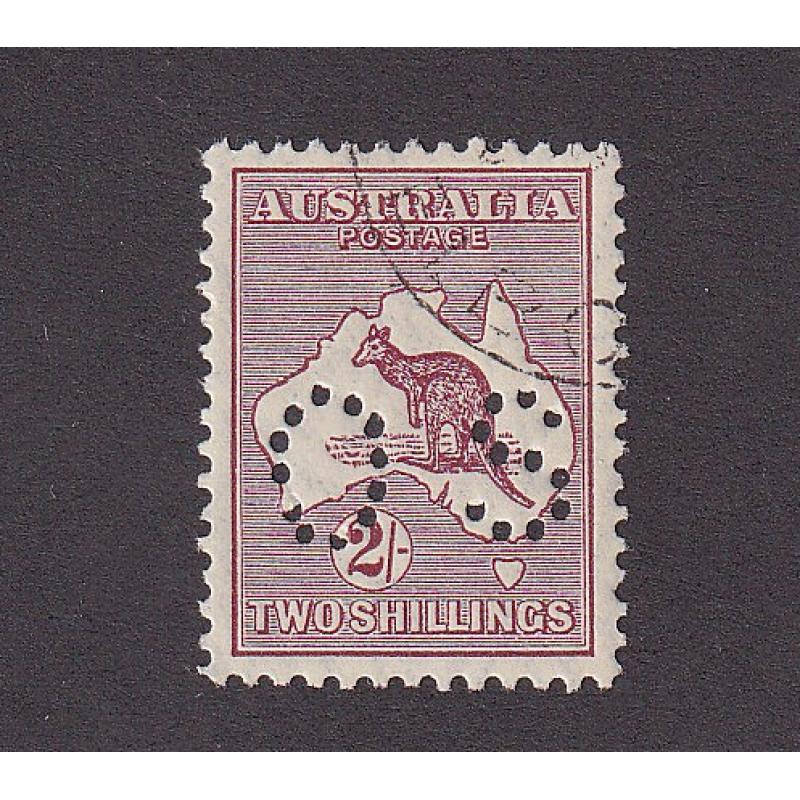 (BB10120) AUSTRALIA · 1929: VF c.t.o. 2/- maroon Roo (SM Wmk) perf 'OS' BW 39Awa · an excellent example in all respects · c.v. AU$75 for 'normal' FU (2 images)