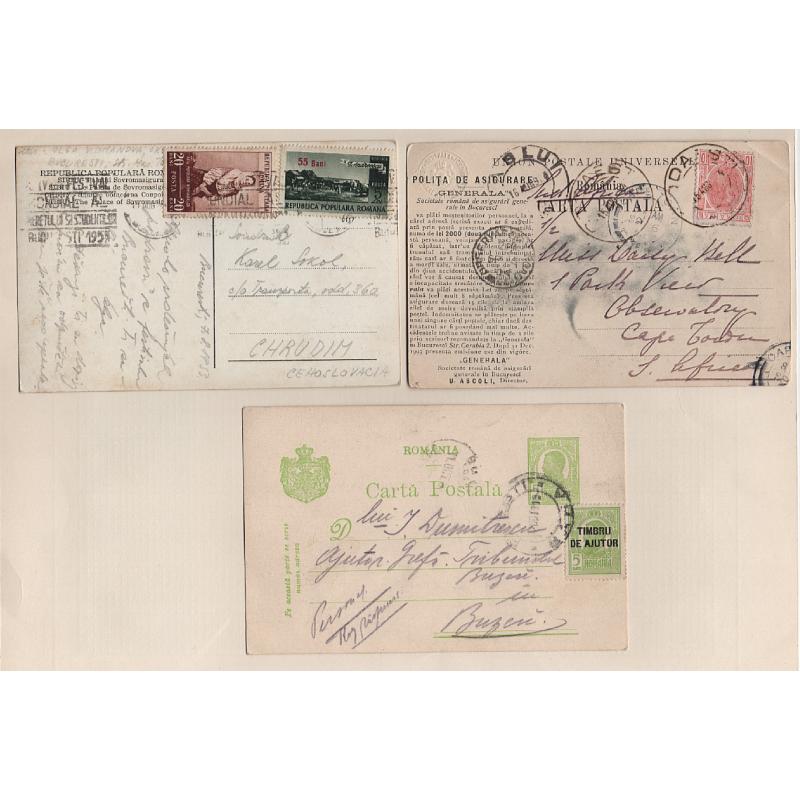 (BB15272) ROMANIA · 1904/55: 2 postcards and a postal card to inland and foreign destinations all in excellent condition (3)