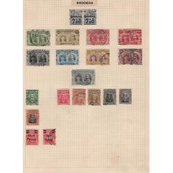 (BB15279L) RHODESIA · 1892/1924: 2 album pages with mostly used oddments in a mixed condition · 60 stamps with some useful items including a MNH 2/6d Vic Falls · see full description (2 images)