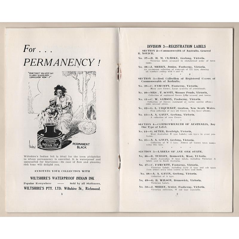 (BB15294) AUSTRALIA · 1935: CATALOGUE of THE FIRST PHILATELIC STATIONERY EXHIBITION held at Melbourne · excellent cleanh condition · advert for the organisers, thr  Philatelic Stationery Society of Australia, on back (2 images)