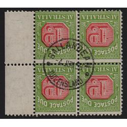 (BB15313) QUEENSLAND · a full clear strike of the first BALLANDEAN cds on a block of 4x 1d carmine & yellow-green P/Due (CofA wmk · perf.11) SG D106 · some perf separation · $5 STARTER!! (2 images)