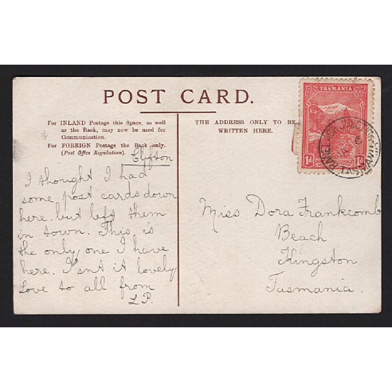 (BL15035) TASMANIA · 1906: a clear strike of the RANELAGH JUNCTION Type 1 cds ties a 1d Pictorial to humorous postcard · postmark is rated S-(4)   (2 images)