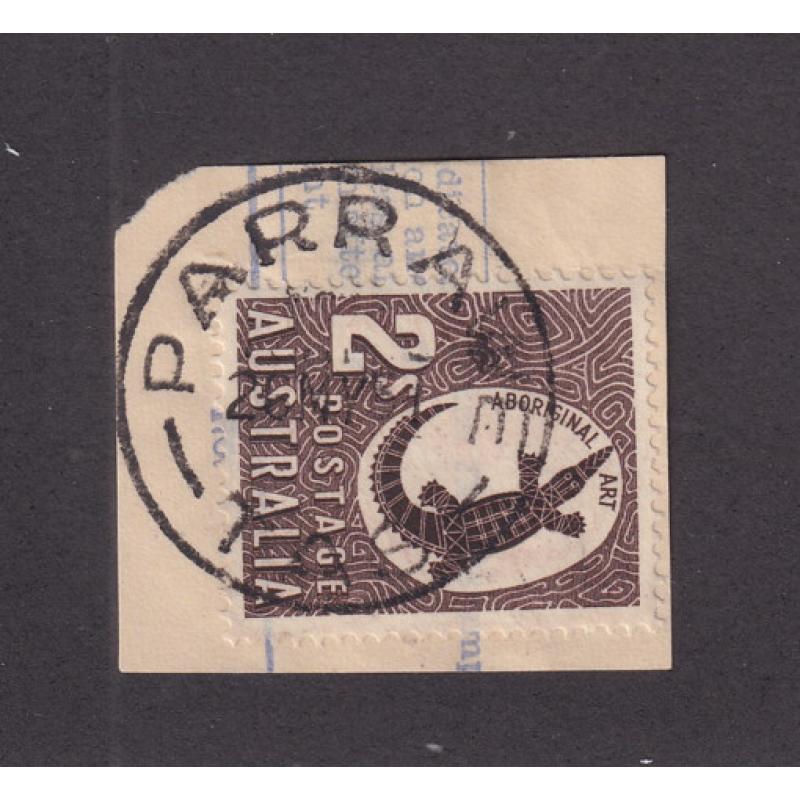 (BL1622) TASMANIA · 1951: a full strike of the PARRAWE Type 4 cvds on a telegram clipping · postmark is rated 3R