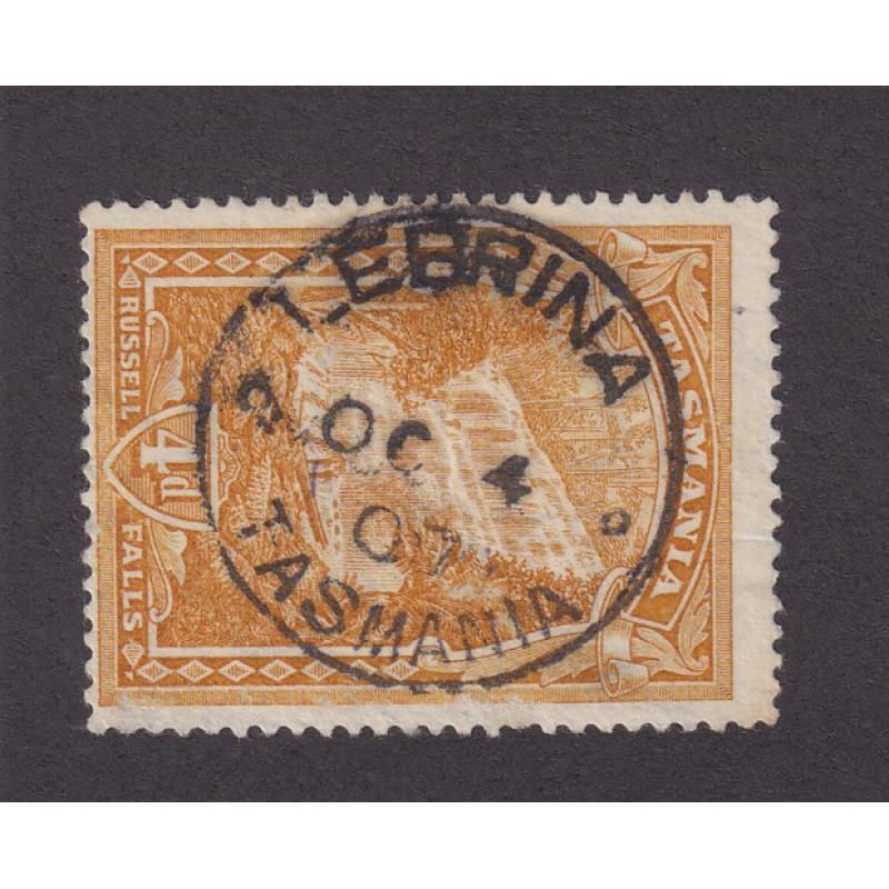 (BL1630) TASMANIA · 1907: a full clear strike of the LEBRINA Type 1 cds on a 4d Pictorial · not often seen on this stamp!