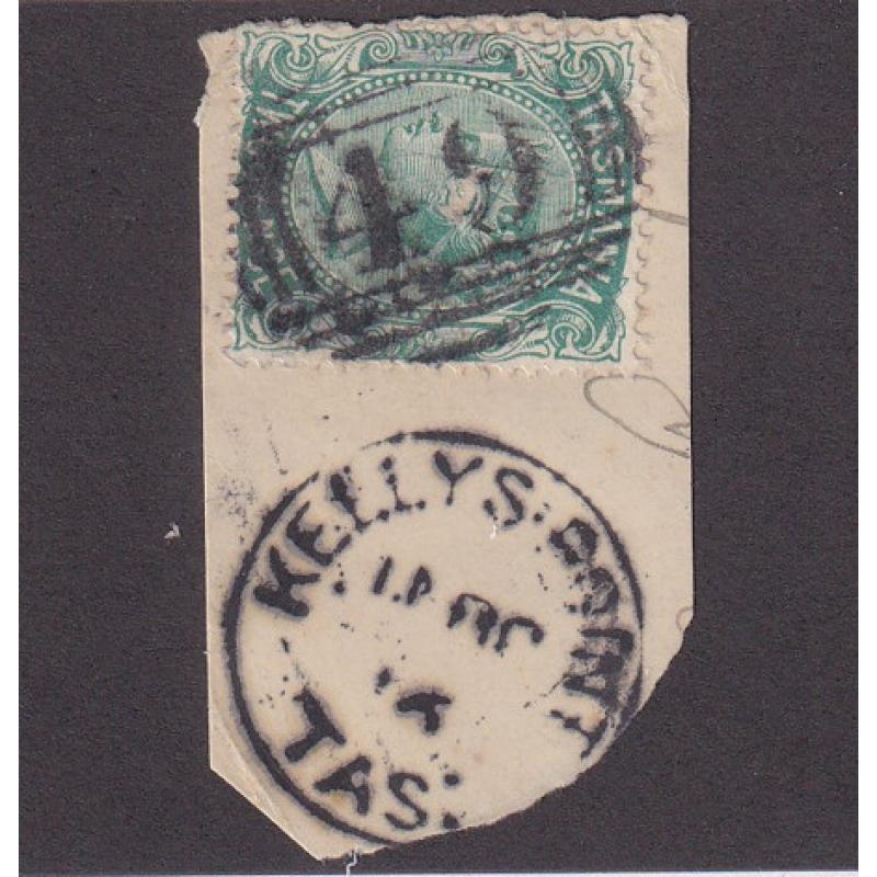 (BL1639) TASMANIA · 1891: clear strike of BN49 used at KELLYS POINT on piece "tied" by a clear strike of thr Type 1a cds · the BN and the cds are both rated R