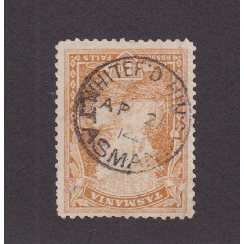 (BL1641) TASMANIA · 1914: a clear example of the WHITEF'D HILLS cds on a 4d Pictorial · postmark is rated R during this period and is rarer still on  this stamp