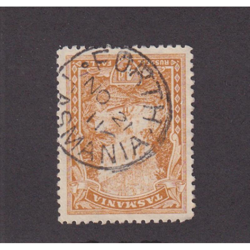 (BL1648) TASMANIA · 1911: a clear strike of the FORTH Type 1 cds on a 4d Pictorial · postmark is scarce on this stamp · $5 STARTER!!