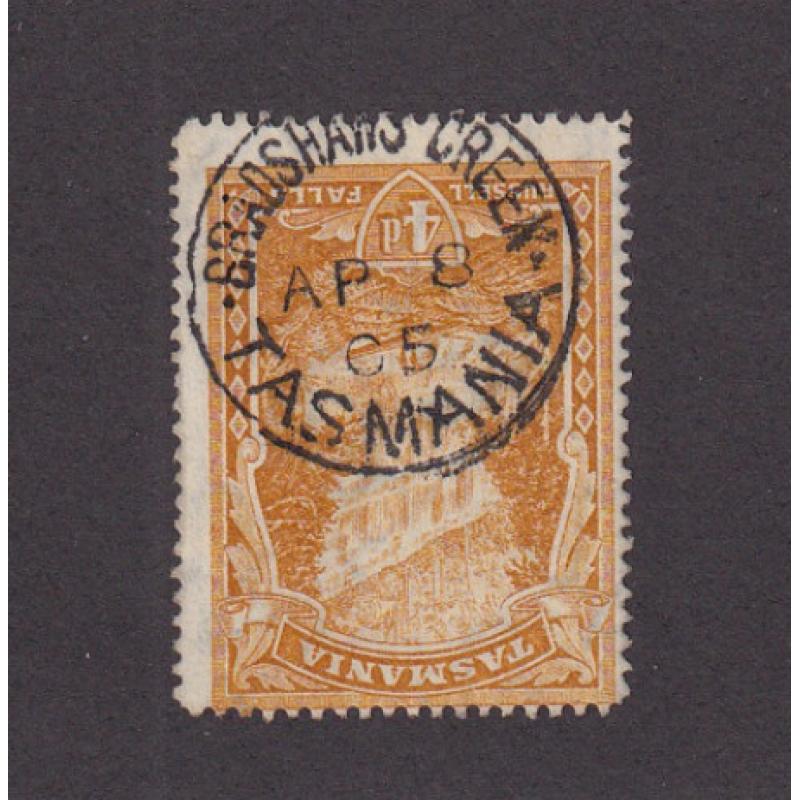 (BL1649) TASMANIA · 1905: a very clear and nearly complete impression on the BRADSHAWS CREEK Type 1 cds on a 4d Pictorial ..... scarce on this stamp