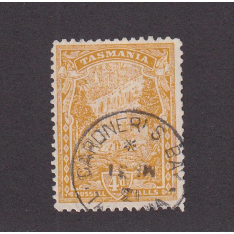 (BL1653) TASMANIA · 1913: a clear strike of the GARDER'S BAY Type 1b cds on a 4d Pictorial · postmark is rated R(8) and is scarcer still on this stamp during the period