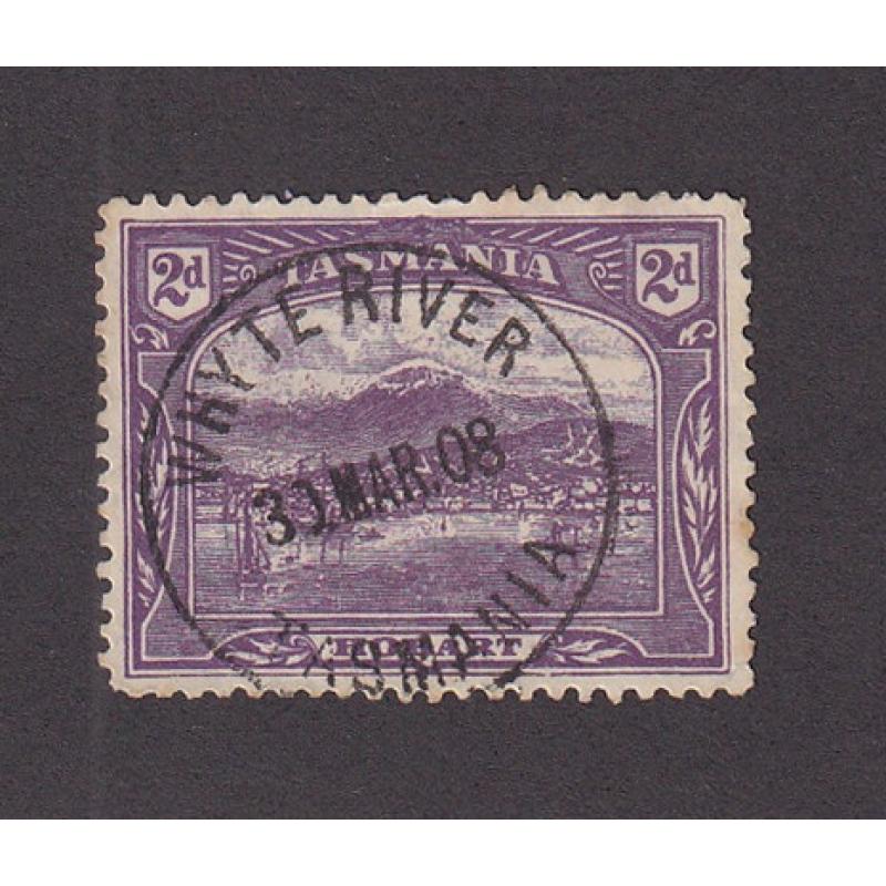 (BL1657) TASMANIA · 1908: a very clear and nearly complete strike of the WHYTE RIVER Type 2 cds on a 2d Pictorial · postmark is rated R+(9)