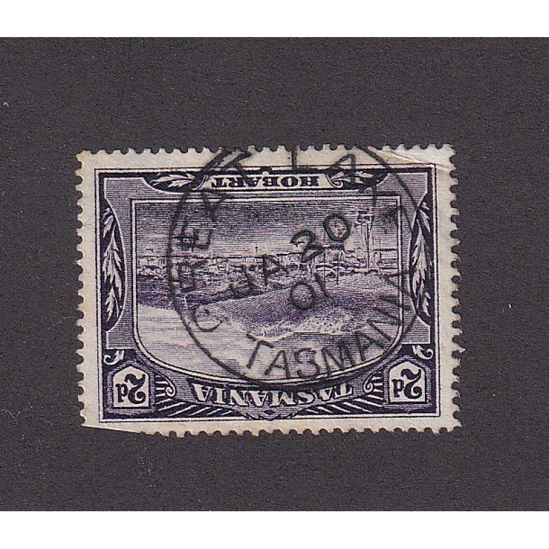 (BL1669) TASMANIA · 1901: a great example of the GREAT LAKE Type 1 cds on a 2d Pictorial · postmark is rated R-(7**)