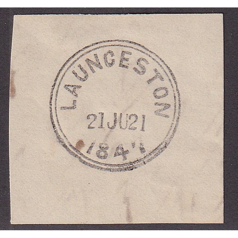 (BL1673) TASMANIA · 1847: an A1 quality example of the LAUNCESTON Primitive (iii) datestamp on letter clipping · postmark is rated 2R