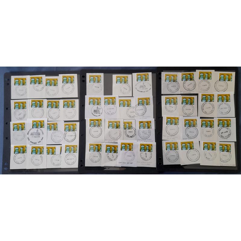 (BL1682L) TASMANIA · 1978/80: 9 double sided Hagners housing 170 mainly different 'per favour' postmarks which were 'in use' across the state during the period · includes 'rated' and 'last day' strikes  (6 images)