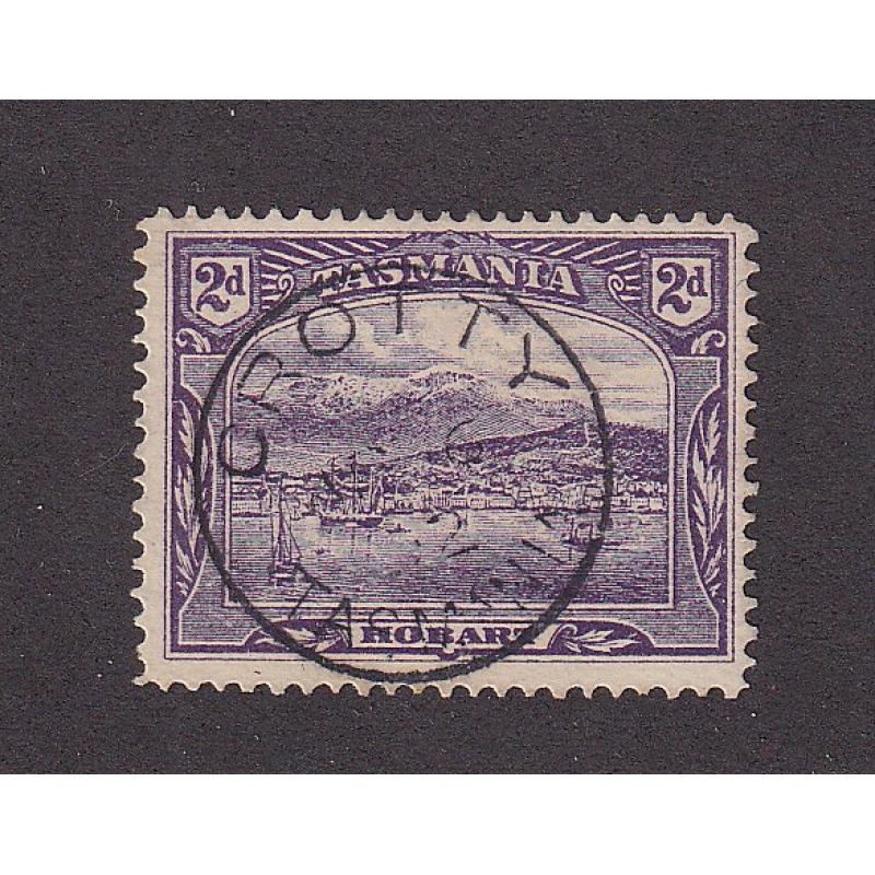 (BL1687) TASMANIA · 1902: a clear, fully-framed example of the CROTTY Type 1 cds on a 2d Pictorial · postmark is rated R(8*)