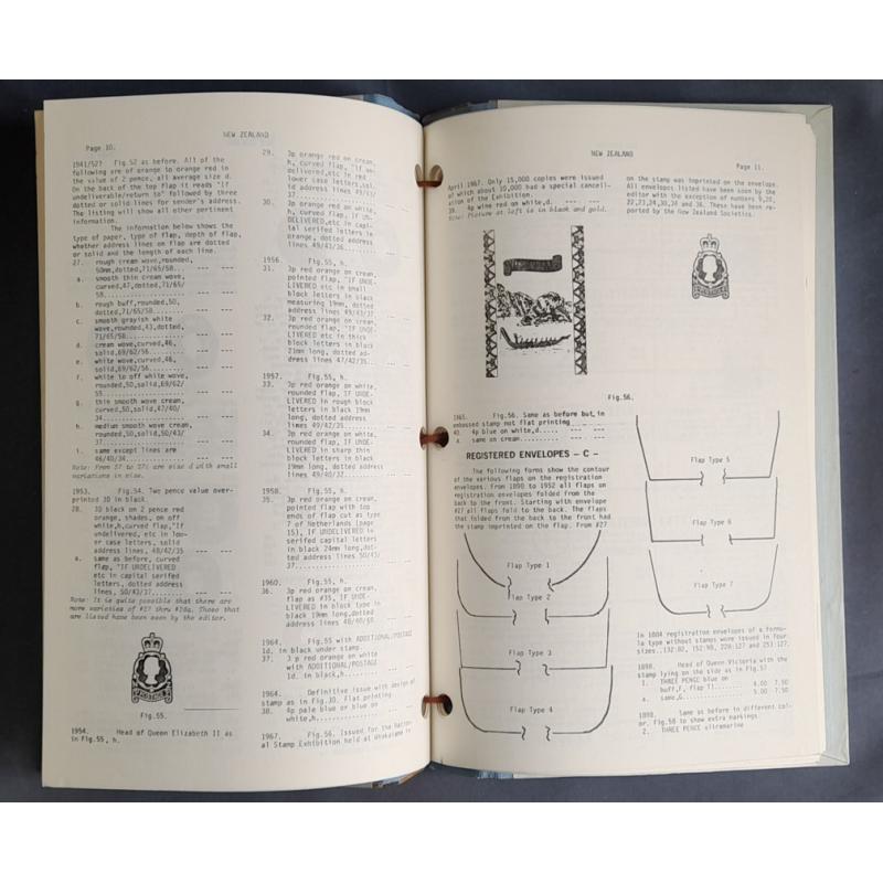 (CE1011A) HIGGINS & GAGE "WORLD POSTAL STATIONERY CATALOG· AUSTRALASIA" special edition published for sale at AUSIPEX 84 · looseleaf with hard covers and "shoelace binding" · excellent condition (3 sample images)