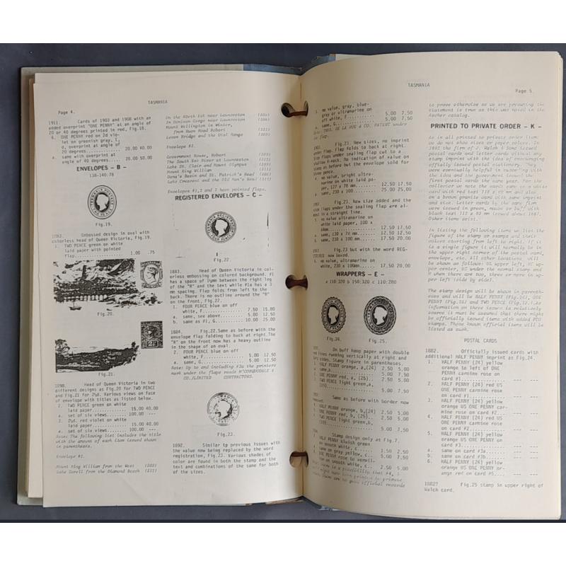 (CE1011A) HIGGINS & GAGE "WORLD POSTAL STATIONERY CATALOG· AUSTRALASIA" special edition published for sale at AUSIPEX 84 · looseleaf with hard covers and "shoelace binding" · excellent condition (3 sample images)