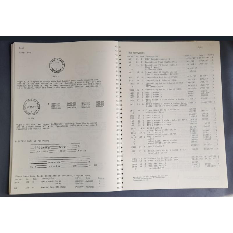 (CE1012A) NSW TRAVELLING POST OFFICES 1870 - 1983 by Richard Peck published by the author in 1983 · this is a signed 2nd impression copy · plastic cover with contents in excellent condition · spriral bound (2 sample images)