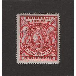 (CP1503) BRITISH EAST AFRICA · 1897: mint 4R carmine QV pictorial definitive SG95 · some v.minor gum imperfection o/wise in an overall excellent condition · c.v. £500 (2 images)