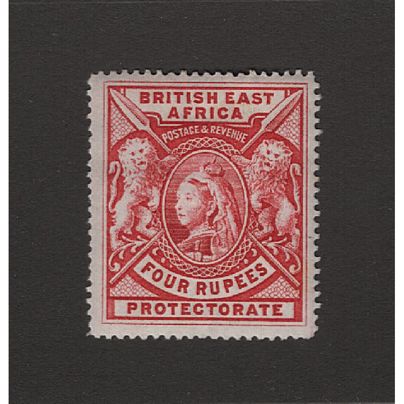 (CP1503) BRITISH EAST AFRICA · 1897: mint 4R carmine QV pictorial definitive SG95 · some v.minor gum imperfection o/wise in an overall excellent condition · c.v. £500 (2 images)