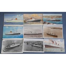 (CR1020L) GREAT BRITAIN · 1900s/60s: 24 diff printed and real photo postcards featuring various LINERS operated by Cunard and Cunard White Star Lines · the majority of cards are unused · condition ranges from VG to VF (3 images)