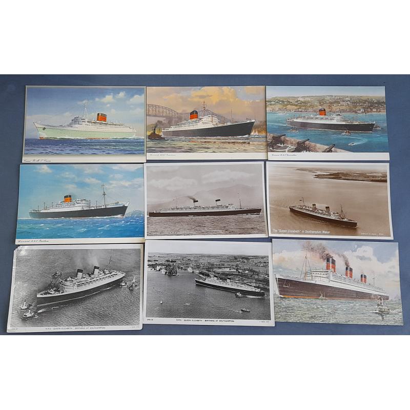 (CR1020L) GREAT BRITAIN · 1900s/60s: 24 diff printed and real photo postcards featuring various LINERS operated by Cunard and Cunard White Star Lines · the majority of cards are unused · condition ranges from VG to VF (3 images)