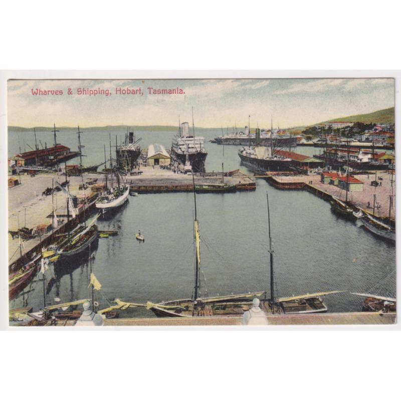 (CR1023) TASMANIA · c.1910: colour card by Spurling & Son (No.475) w/views WHARVES & SHIPPING, HOBART · fine condition