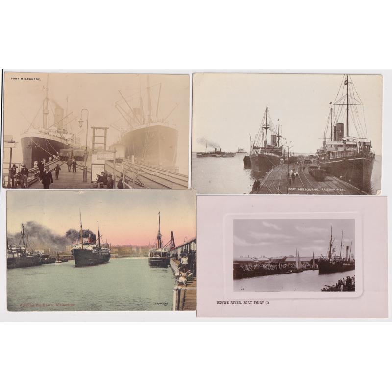 (CR1025) VICTORIA · c.1910: 4x cards with "port views" with shipping · PORT MELBOURNE (3) and PORT FAIRY (1) · all cards in excellent to fine condition (4)