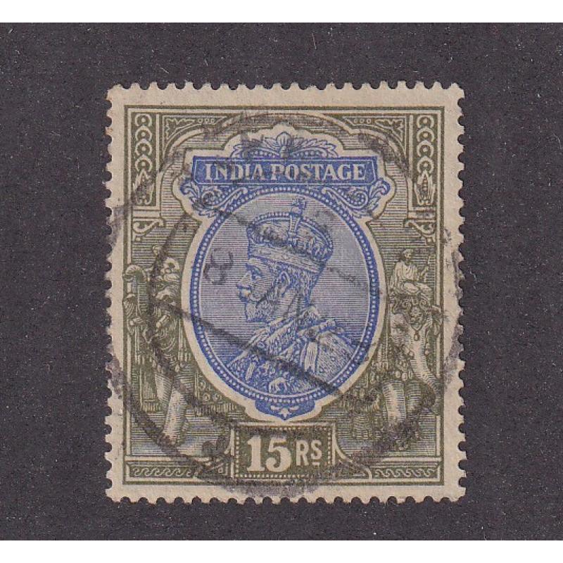 (CR1033) INDIA · 1913: used 15Rs blue & olive KGV defin SG 190 in excellent condition · c.v. £42 (2 images)