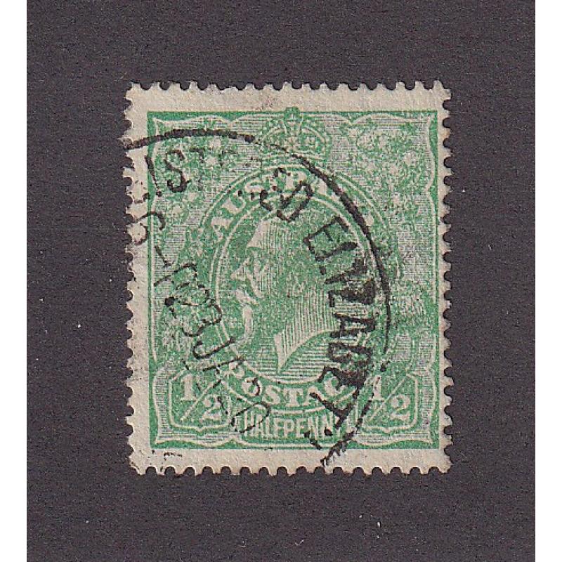 (DA1171) AUSTRALIA · 1918: used ½d dull green KGV defin (LM Wmk) showing DRY INK variety BW 65Cca · nice condition front & back · c.v. AU$250 (2 images)