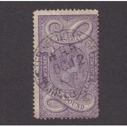 (DA1180) VICTORIA · 1882: used mauve £1 Stamp Duty perf.12.5  Craig 3.16a(iii) · o/c to right · light bend not visible from front o/wise in excellent condition (2 images)