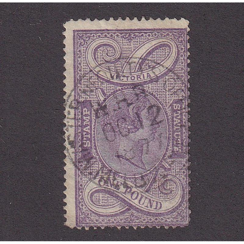 (DA1180) VICTORIA · 1882: used mauve £1 Stamp Duty perf.12.5  Craig 3.16a(iii) · o/c to right · light bend not visible from front o/wise in excellent condition (2 images)