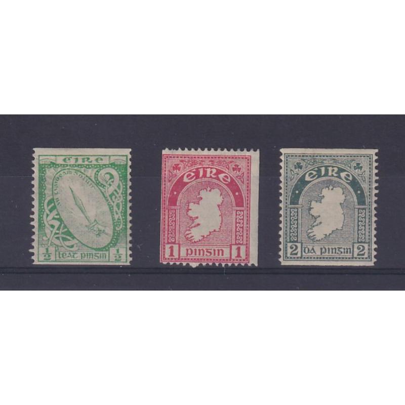 (DA1185) IRELAND · 1934: mint Coil Stamps SG 71A/72c and 74A · some gum issues so please view both largest images · all look excellent from the money side · total c.v. £120 (2 images)