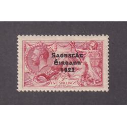 (DA1186) IRELAND · 1922: mint 5/- rose-carmine KGV Seahorses with Type 5 o/prnt by Thom SG 65 · excellent condition front and gumside · c.v. £100 (2 images)