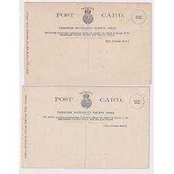 (EE1364) TASMANIA · c.1915: two unused locally printed Tasmanian Government Railways cards w/views of CATARACT GORGE and PORT ARTHUR · the latter card has corner creasing at UL · scarce cards (2 images)