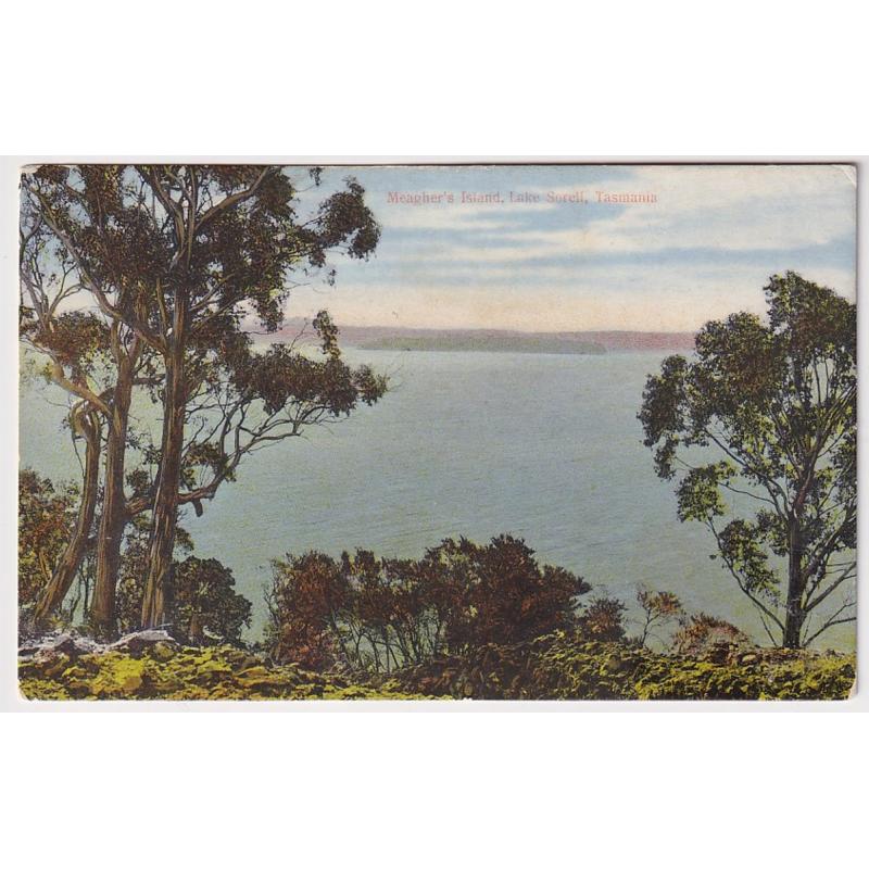 (FE1048) TASMANIA ·  c.1910: unused card by Spurling & Son (No.552) w/view MEAGHER'S ISLAND LAKE SORELL · some residual gum from a stamp I removed from the LR corner o/wise condition is excellent · I have not seen another example of this card!